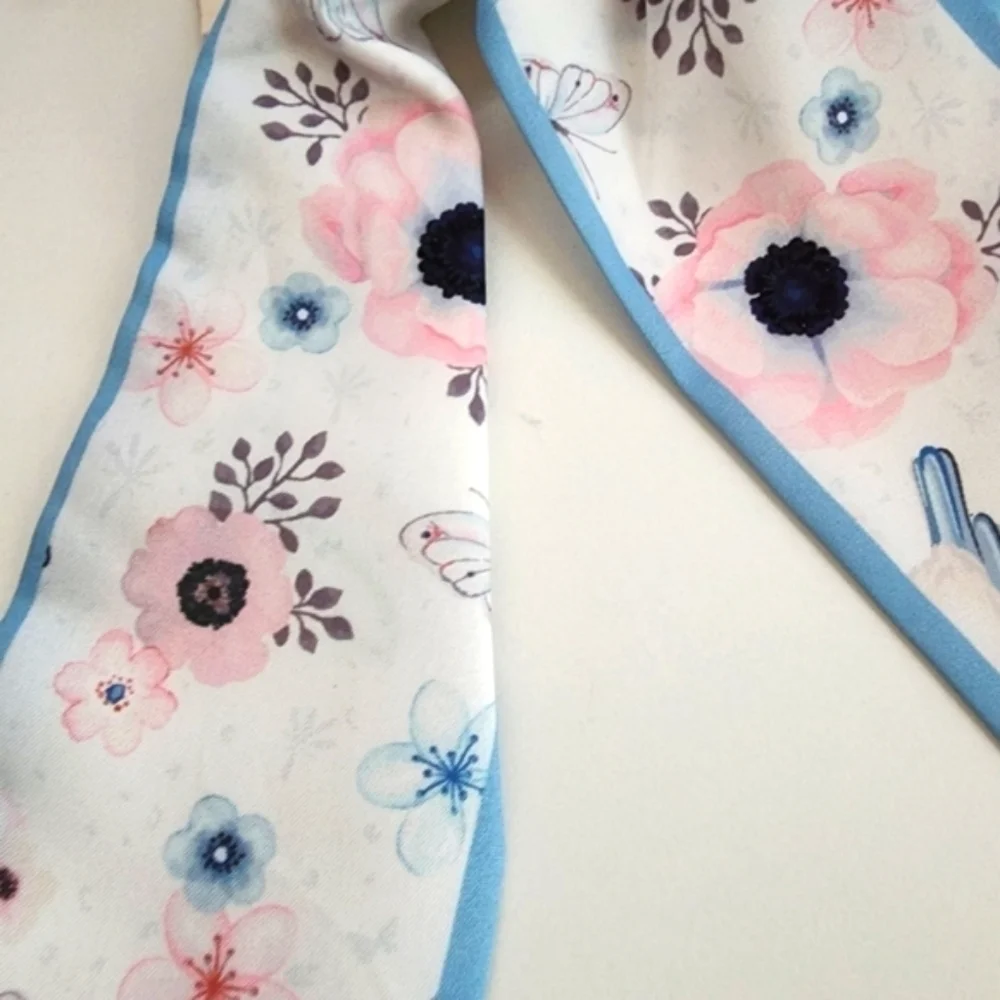 NEW Silky Floral Scarf Hair Barrette Pastel Blue Trim Boutique Hair Pin